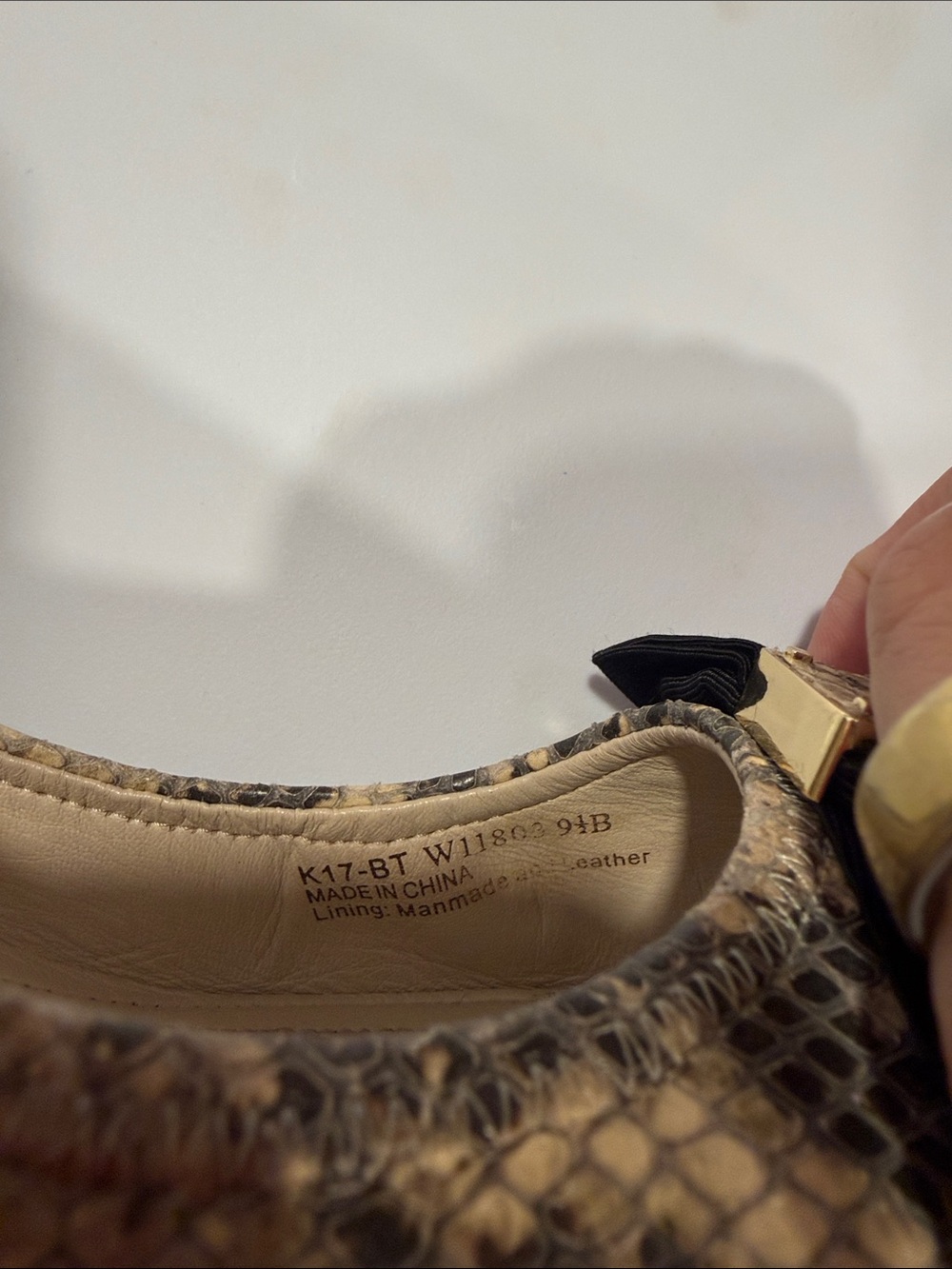 Cole Haan Beige and Black Snakeskin-Print Wedge Ballet Flats with Bow - Picture 4 of 4
